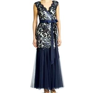 Tadashi Shoji Navy and White Lace Maxi Dress